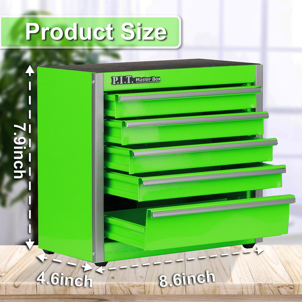 P.I.T. Portable Five-Drawer Steel Tool Box, Green Hand Carry Tool Cases for Tools Storage P.I.T.