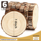 FSWCCK 6 Pack Nature Unfinished Round Wood Slices, 7-8 Inches Wooden Circle, Large Wood Slabs for Weddings Centerpieces Decor and DIY Painting Crafts FSWCCK