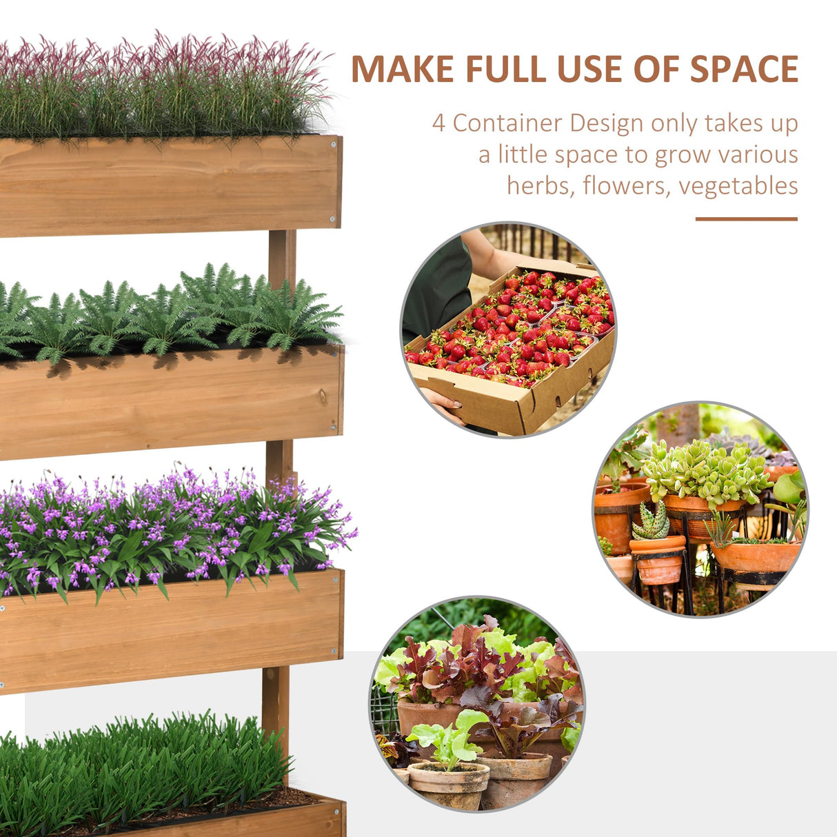 Outsunny Vertical Garden Planter, Wooden 4 Tier Planter Box, Self-Draining with Non-Woven Fabric for Outdoor Flowers, Vegetables and Herbs, Orange Outsunny