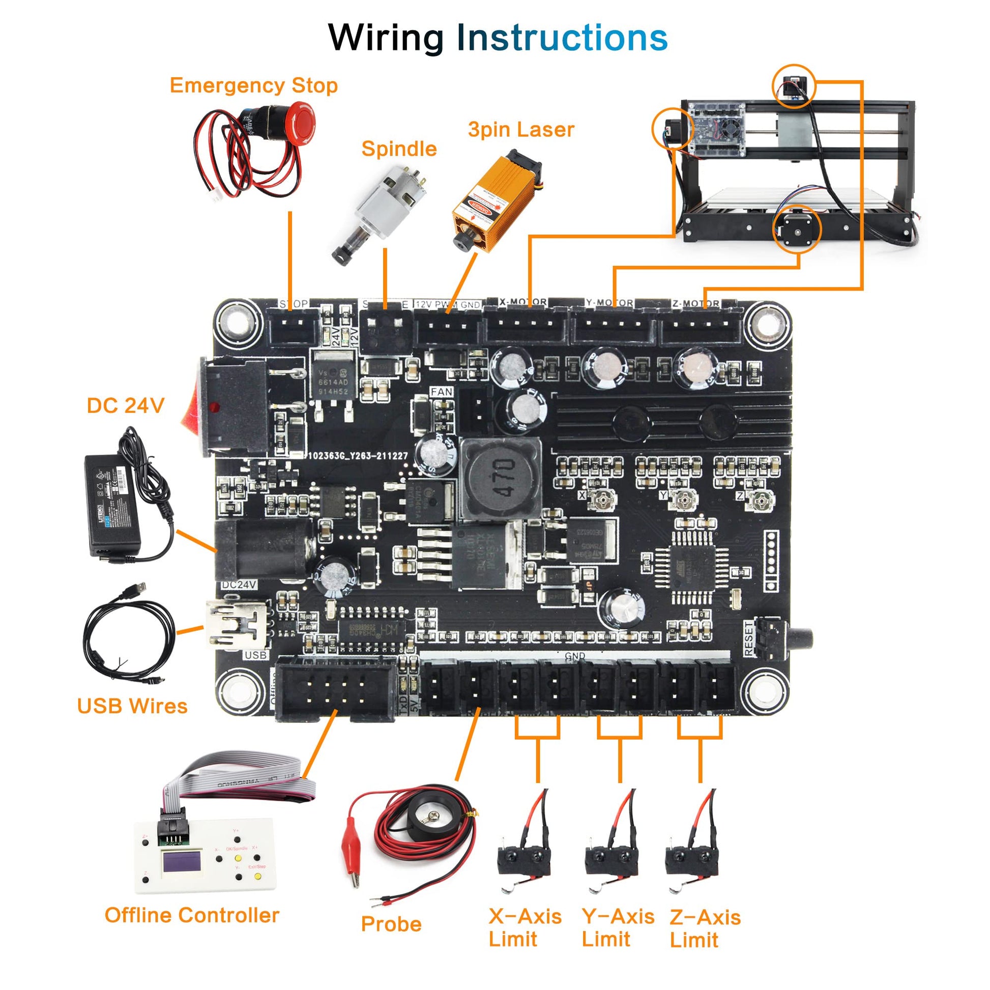 RATTMMOTOR CNC 1610 PRO 3 Axis GRBL Control DIY Mini CNC Router Machine Kit with Offline Controller and 14pcs ER11 Collets CNC Engraving Milling - WoodArtSupply