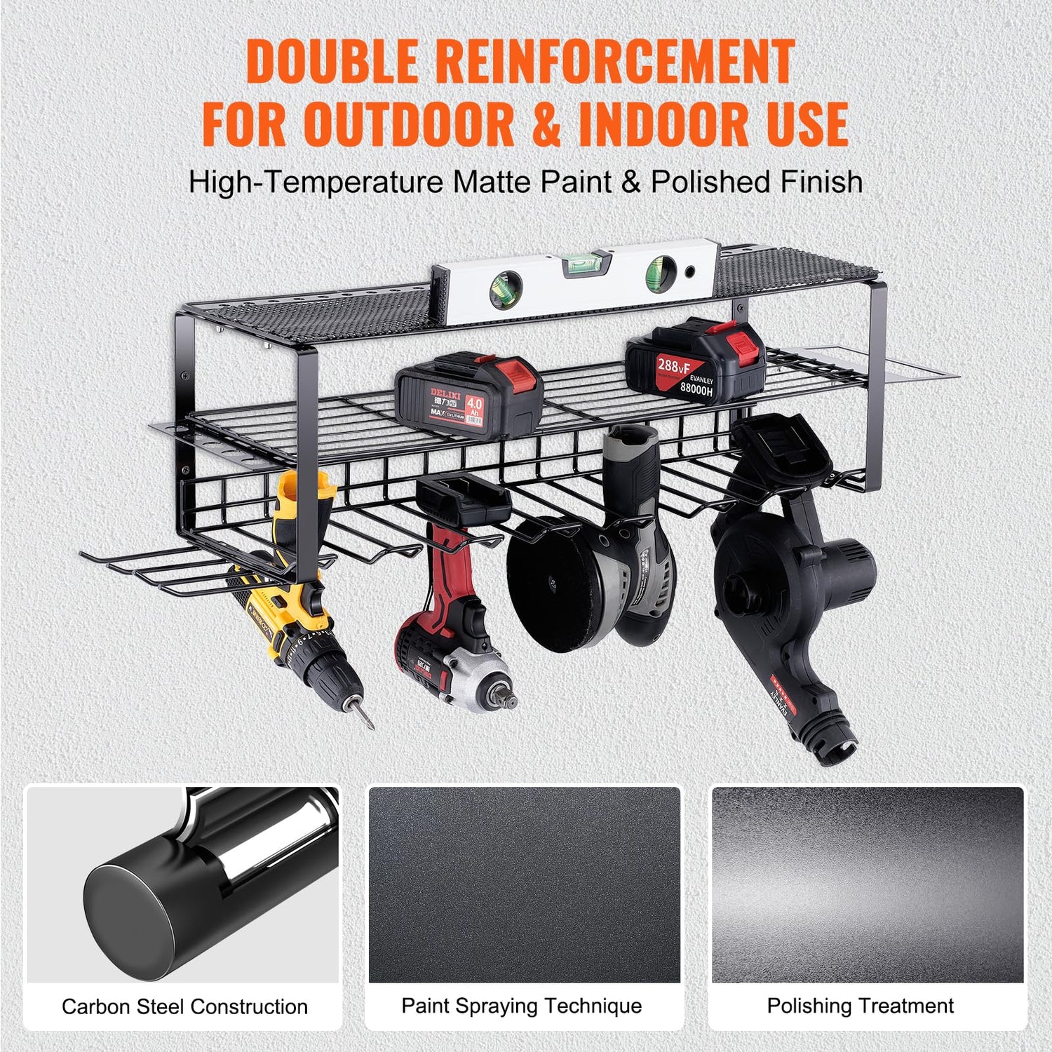 VEVOR Power Tool Organizer, 7 Slot, 3 Layers, Cordless Drill Holder Wall Mount, Battery Charging Station Storage Rack, Multi-Function Garage VEVOR