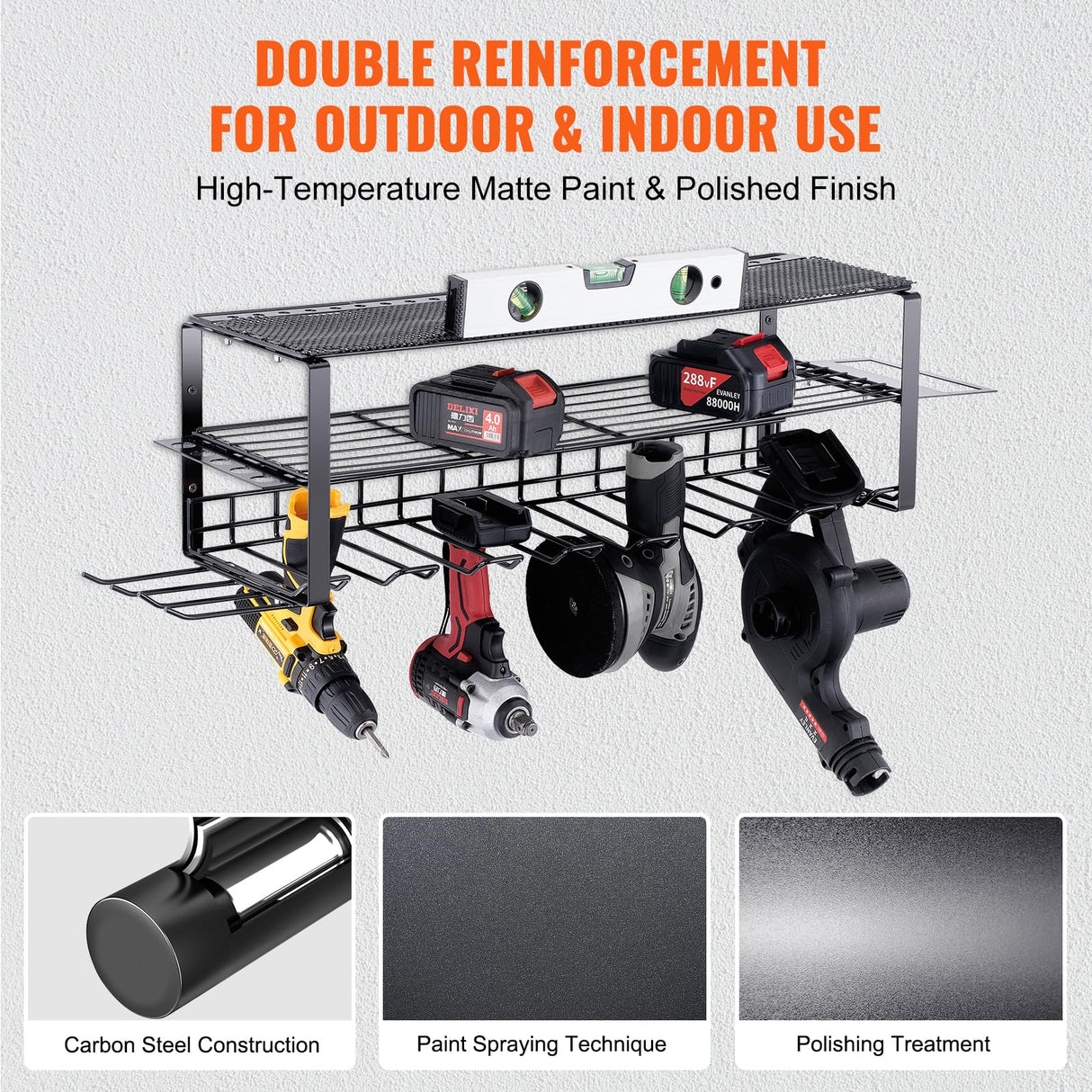 VEVOR Power Tool Organizer, 7 Slot, 3 Layers, Cordless Drill Holder Wall Mount, Battery Charging Station Storage Rack, Multi-Function Garage VEVOR