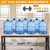 HABUTWAY Height Adjustable Workbench 60“ 2000 Lbs Capacity Oak Wood Work Station Heavy-Duty Work Benches with Power Outlets for Garage Party Shop HABUTWAY