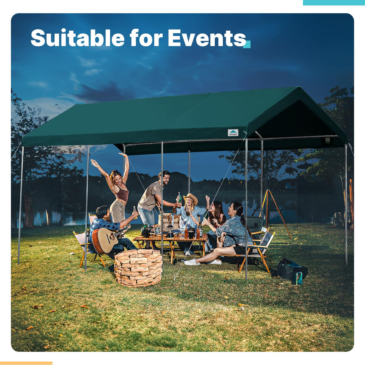 ADVANCE OUTDOOR Adjustable 10x20 ft Heavy Duty Carport Car Canopy Garage Boat Shelter Party Tent, Adjustable Peak Height from 9.5ft to 11ft, Green ADVANCE OUTDOOR