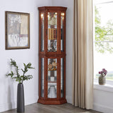 Hayiodda Corner Curio Glass Display Cabinet - Lighted Corner Curio China Cabinet with Mirrored Back, China Display Cabinet with Glass Doors and Hayiodda