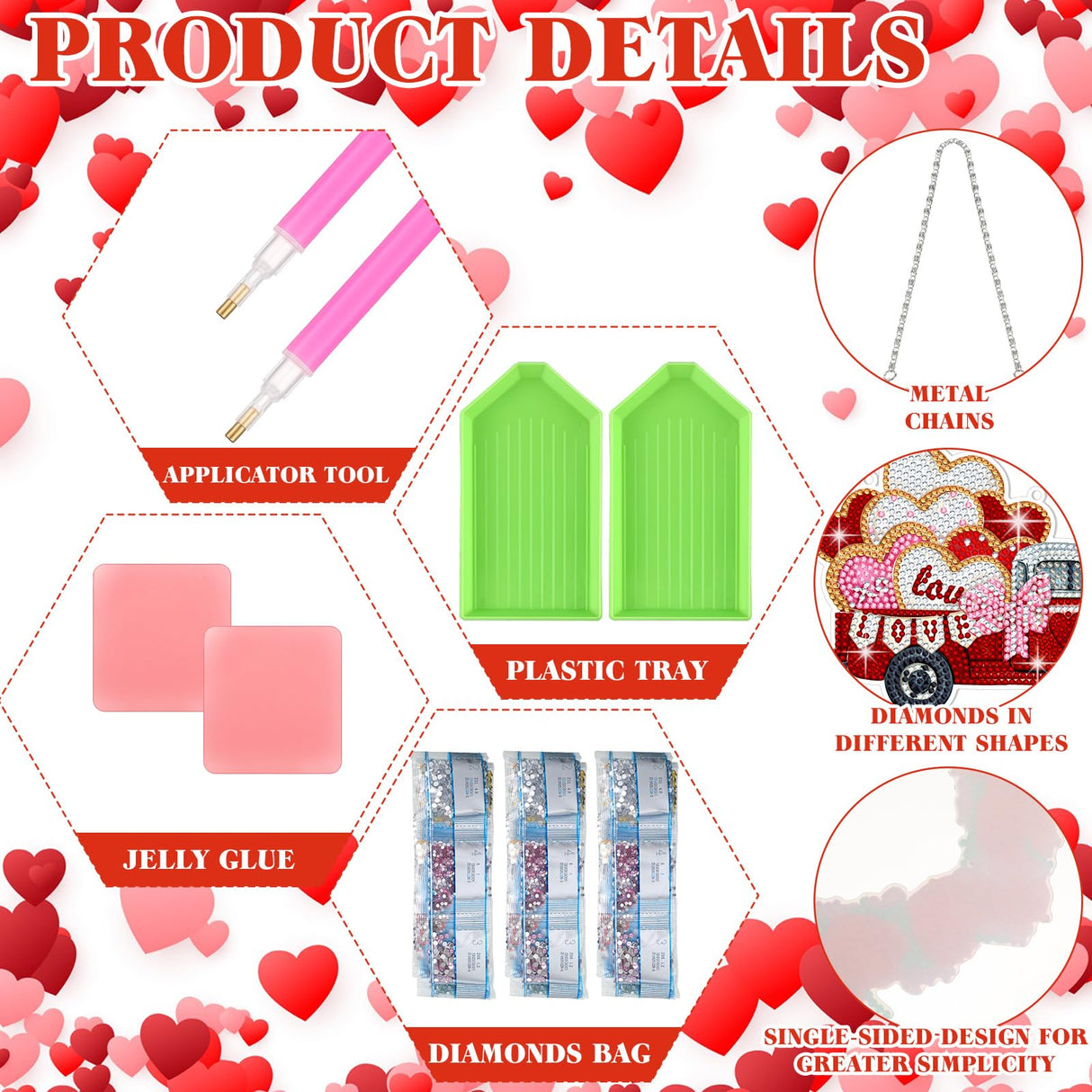 Menkxi 3 Set Valentine's Day Diamond Painting Hanging Sign 5D Truck Heart Wreath Gnomes Diamond Painting Kits DIY Crystal Paint Arts and Crafts Set Menkxi