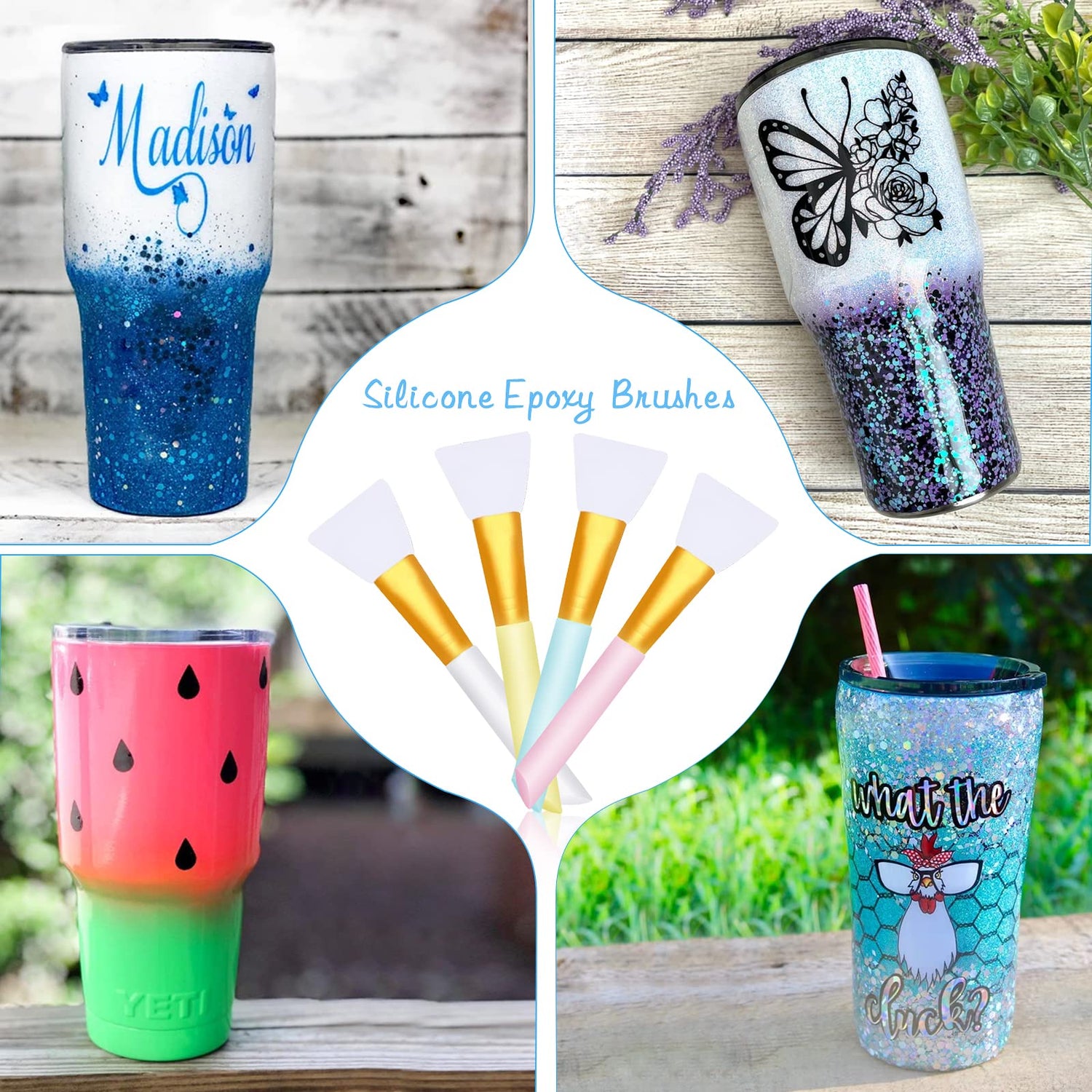 Silicon Epoxy Brushes Set for Making Epoxy Glitter Tumblers, Reusable Flexible Epoxy Application Sticks for Spreading an Even Coat of Epoxy Resin on Riomh