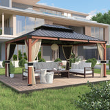 VONZOY Hardtop Gazebo 12x16, Wooden Coated Outdoor Gazebo with Galvanized Steel Double Roof, Aluminum Frame Pavilion, Pergola for Patio Lawn, VONZOY