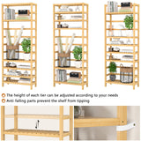 Homykic 6-Tier Bamboo Bookcase - Adjustable Free Standing Storage Shelf for Home and Office Homykic