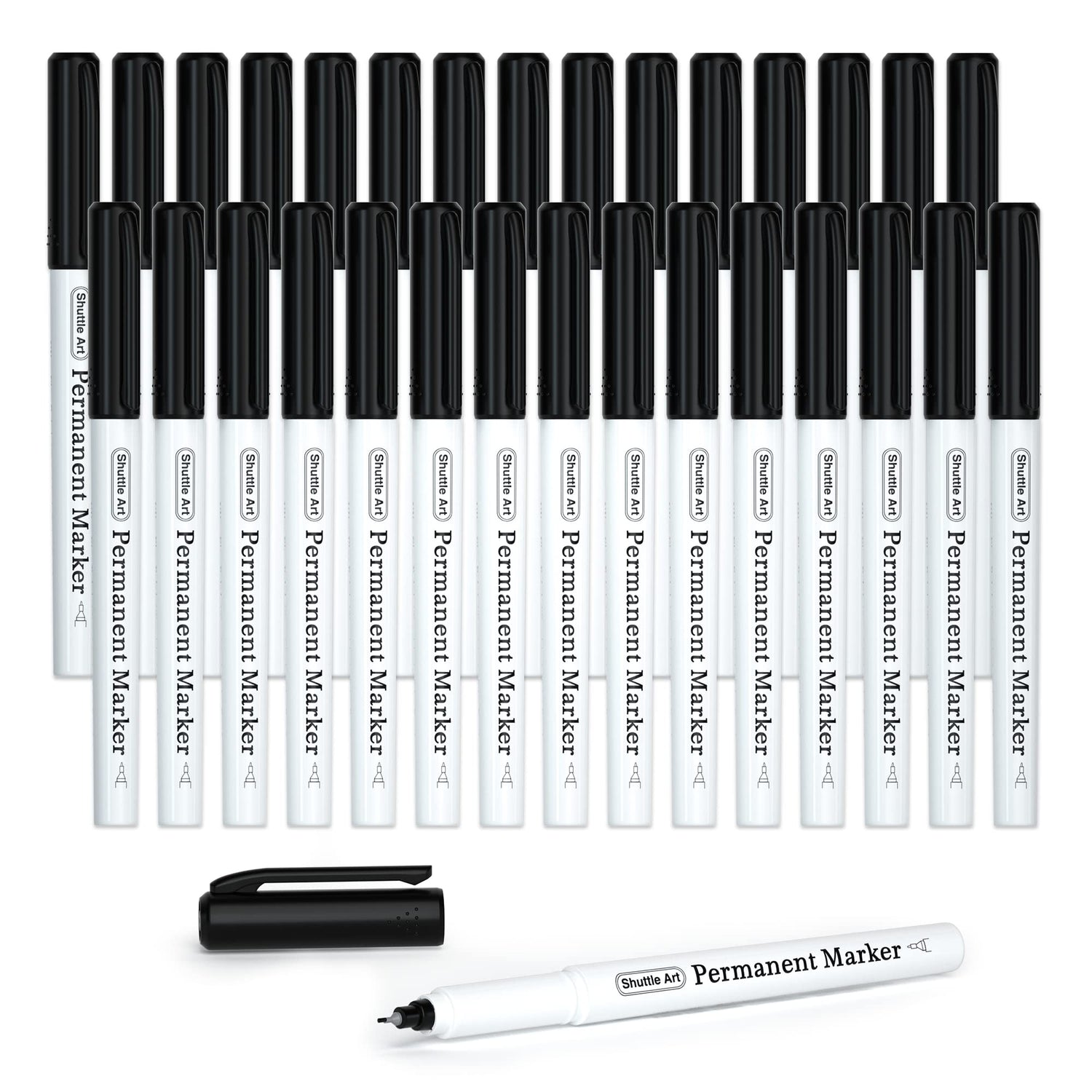 Shuttle Art Permanent Marker, 30 Pack Ultra Fine Point Black Permanent Marker set, Works on Plastic,Wood,Stone,Metal and Glass for Doodling, Marking Shuttle Art