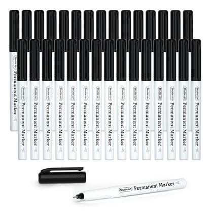 Shuttle Art Permanent Marker, 30 Pack Ultra Fine Point Black Permanent Marker set, Works on Plastic,Wood,Stone,Metal and Glass for Doodling, Marking - WoodArtSupply