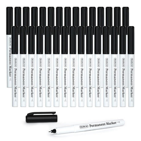 Shuttle Art Permanent Marker, 30 Pack Ultra Fine Point Black Permanent Marker set, Works on Plastic,Wood,Stone,Metal and Glass for Doodling, Marking Shuttle Art