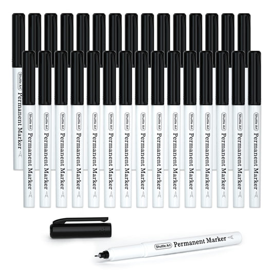 Shuttle Art Permanent Marker, 30 Pack Ultra Fine Point Black Permanent Marker set, Works on Plastic,Wood,Stone,Metal and Glass for Doodling, Marking - WoodArtSupply