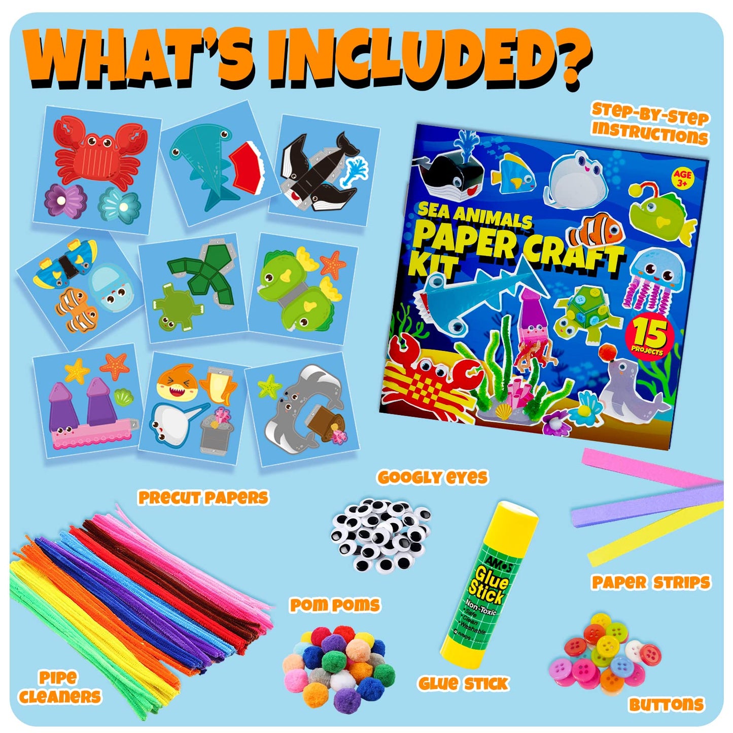 Cheffun Sea Animals Paper Craft Kit - Sea Animal Themes Toddler Arts and Crafts for Kids 4-6 6-8 4-8, Kids Arts & Crafts Ages 4-8 for Toddlers 3-4