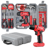 Hi-Spec 58pc Red 8V Electric Drill Driver & Household Tool Kit Set. A DIY Cordless Power Screwdriver Hi-Spec
