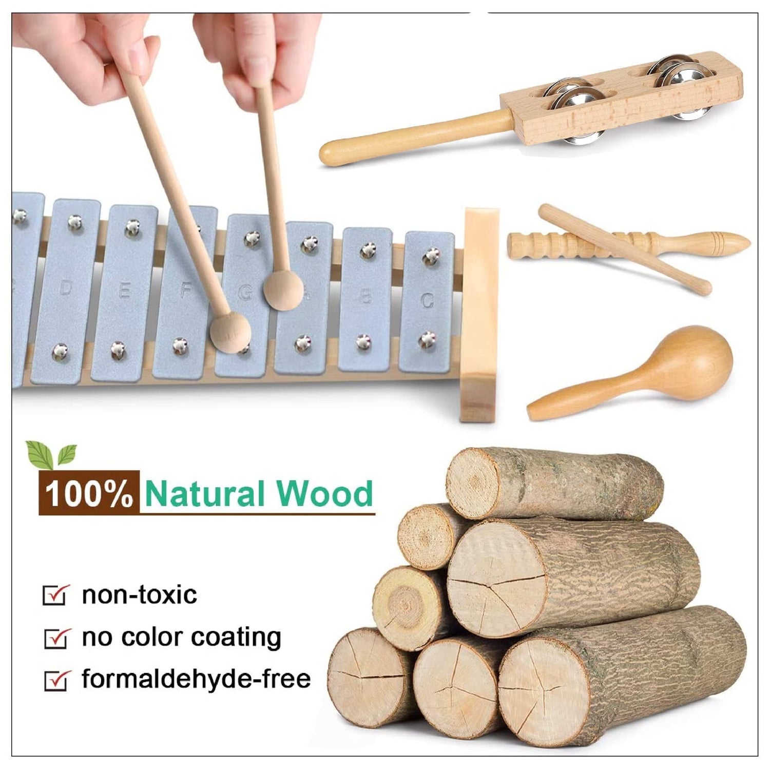 LOOIKOOS Toddler Musical Instruments, Eco Friendly Musical Set for Kids Preschool Educational, Natural Wooden Percussion Instruments Musical Toys for LOOIKOOS