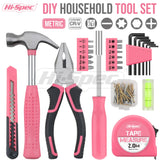 Hi-Spec 25pc Pink Household DIY Tool Kit for Women. Small Mini Tool Box Set of Starter Basic Ladies Tools For Home & Office Hi-Spec