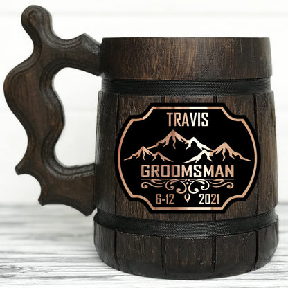 Groomsmen Beer Mug. Groomsman Mug. Personalized Wooden Beer Mug. Personalized Groomsmen Gift. Groomsman Gift. Best Man Gift. Wooden Tankard. - WoodArtSupply