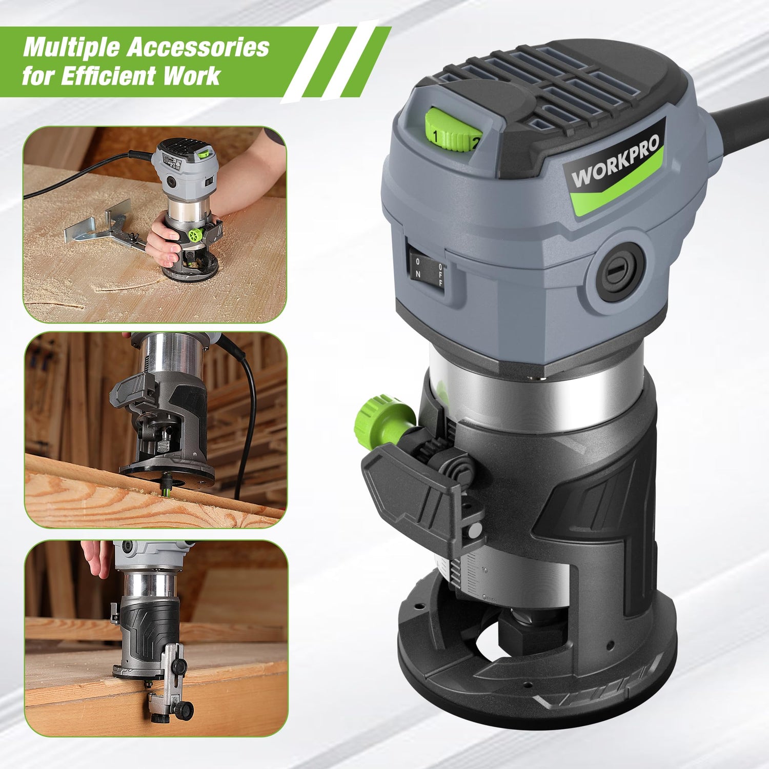 WORKPRO Compact Router Kit, 6.5 Amp Corded Hand Trimmer Router Tool, 6 Variable Speeds Wood Router for Woodworking Slotting Trimming WORKPRO