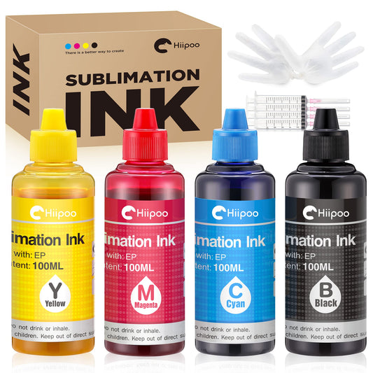 Hiipoo Sublimation Ink Refilled Bottles Work with WF7710 ET2760 ET2720 ET2803 ET2800 ET15000 C88 C88+ Inkjet Printer Heat Press Transfer on Mugs - WoodArtSupply