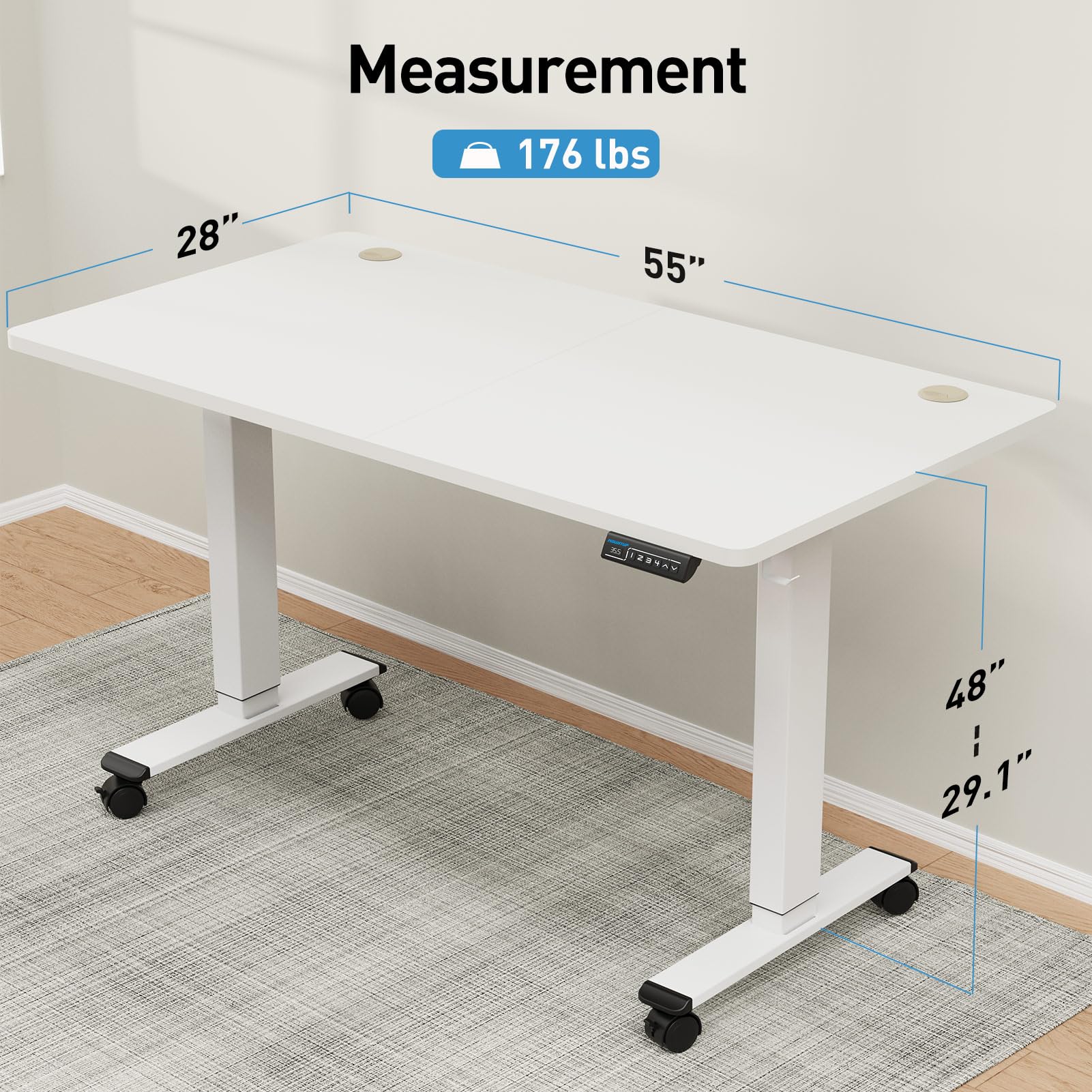 MOUNTUP 𝟓𝟓 𝐱 𝟐𝟖 Inches Electric Height Adjustable Standing Desk, Sit Stand Desk with Memory Controller, Ergonomic Stand Up Desk for Home Office with - WoodArtSupply