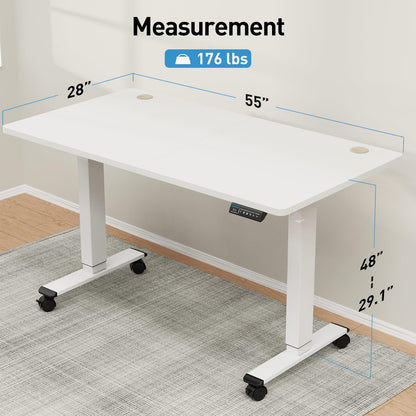 MOUNTUP 𝟓𝟓 𝐱 𝟐𝟖 Inches Electric Height Adjustable Standing Desk, Sit Stand Desk with Memory Controller, Ergonomic Stand Up Desk for Home Office with - WoodArtSupply