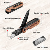 WORKPRO 2-in-1 Folding Knife/Utility Knife, Quick-Change Box Cutter with Belt Clip and Liner Lock, Extra 10 SK5 Blades Included WORKPRO