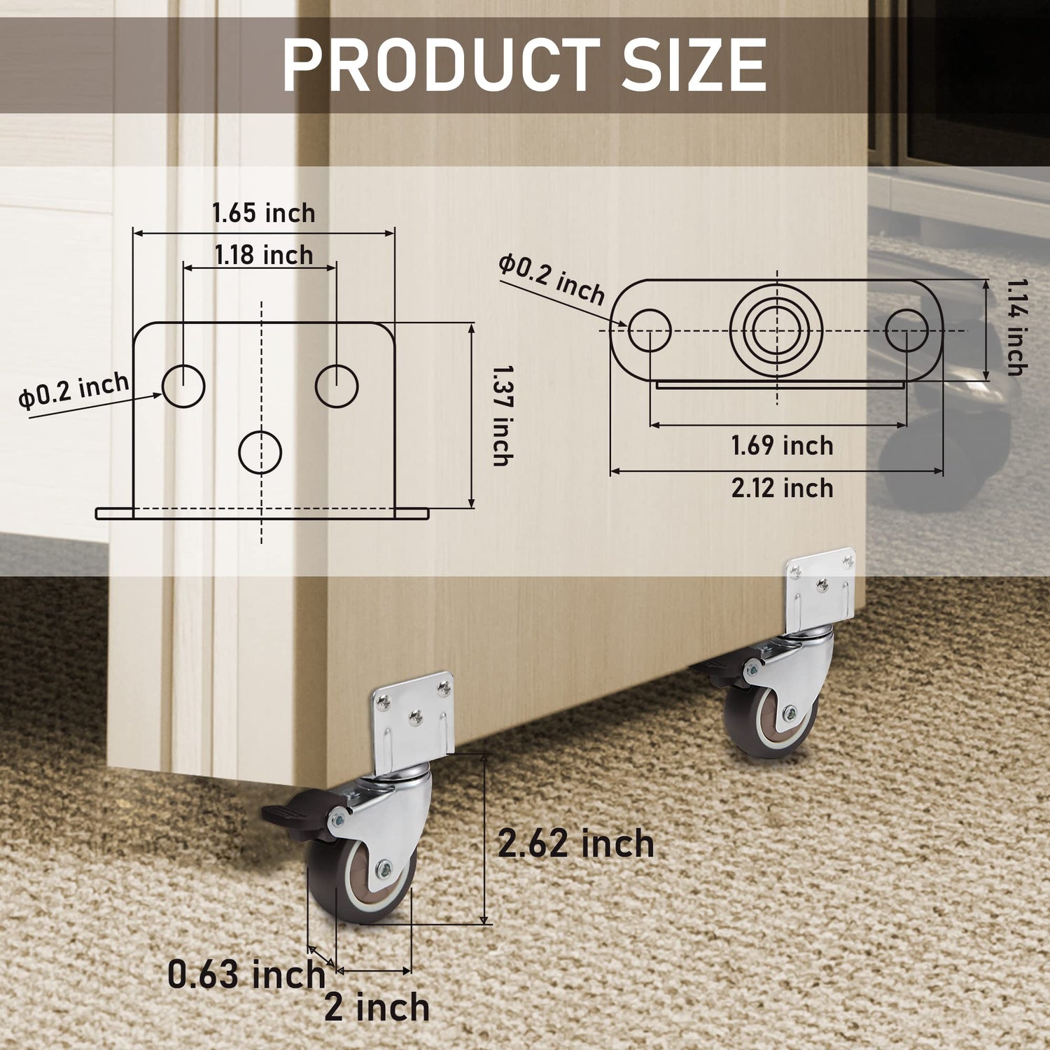 Nefish Side Mount Casters 2 Inch L-Shaped Small Rubber Caster Set of 4, Ball Bearing 360 Degree Plate Swivel Castors Wheel 600 LBS, Casters Wheels Nefish