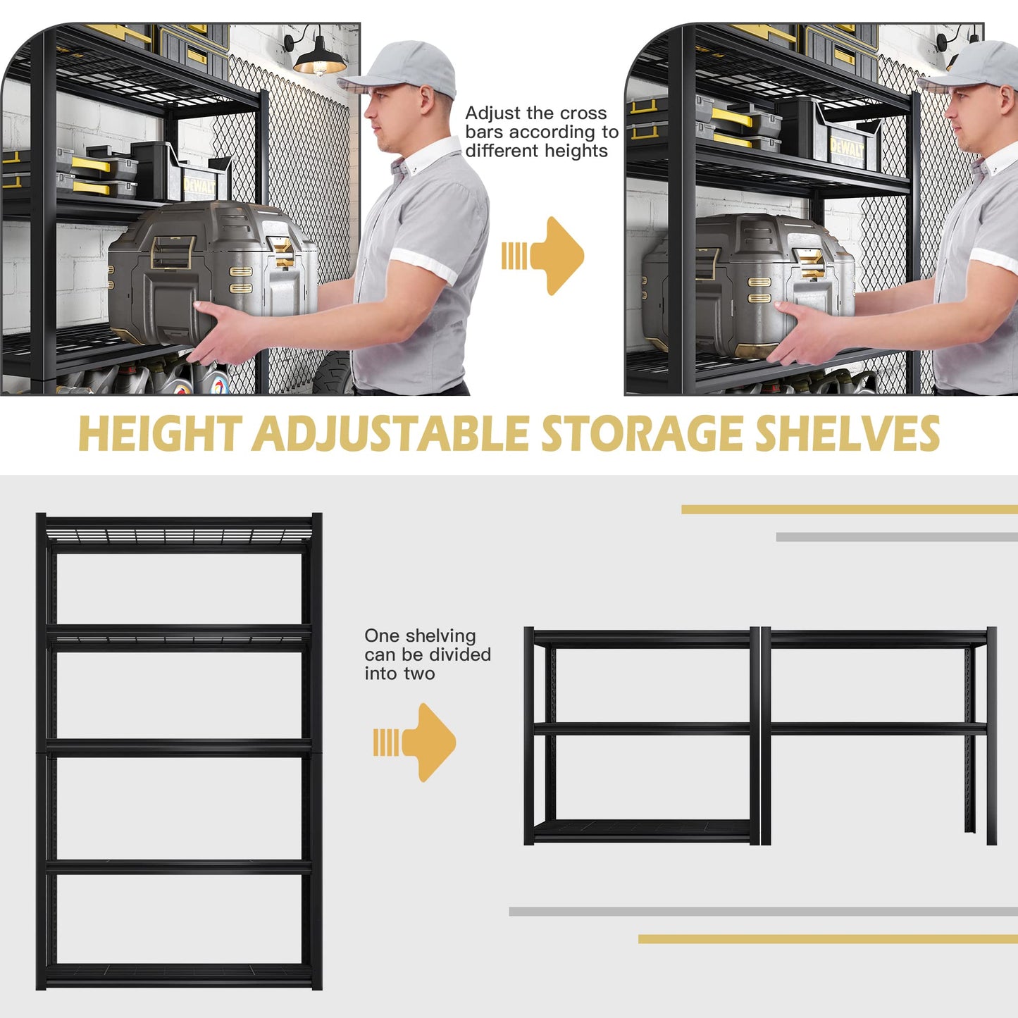 REIBII Garage Shelving Heavy Duty Load 2000Lbs Adjustable 5-Tier Garage Storage Shelves Heavy Duty Metal Shelving for Garage Storage Rack Shelf for - WoodArtSupply