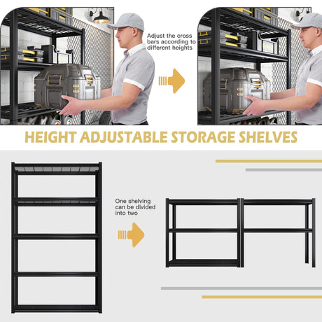 REIBII Garage Shelving Heavy Duty Load 2000Lbs Adjustable 5-Tier Garage Storage Shelves Heavy Duty Metal Shelving for Garage Storage Rack Shelf for REIBII