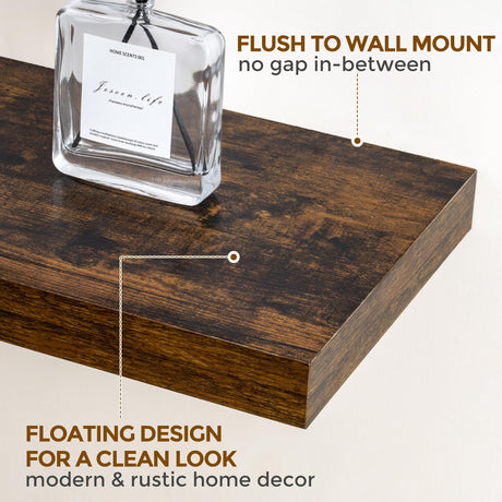 Floating Shelves for Wall, Large Floating Shelf 24" x 9", Rustic Brown Wooden Wall Shelves for Home Decor & Storage, Hanging Bathroom Shelves, Fun Memories