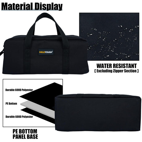 MELOTOUGH Utility Tool Tote bag Combo Kit-Includes 2 Medium Tool Organizer Bags for Electrician, Plumbing, Gardening, HVAC & More (Black&Grey) MELOTOUGH