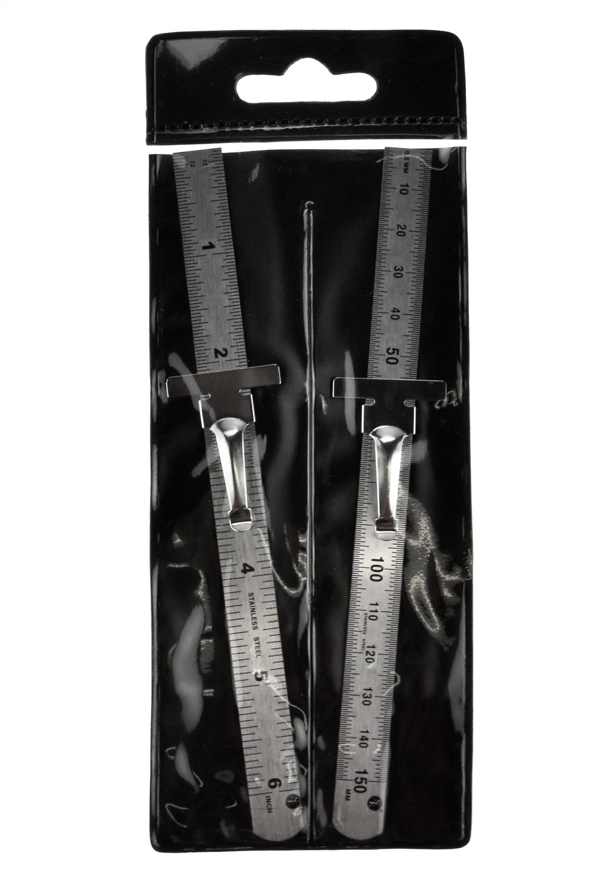SE Stainless Steel SAE Metric Ruler Set - Stainless Steel Precision Ruler Measuring Tool - Detachable Clips - Set of 2 Pcs - 925PSR-2 SE