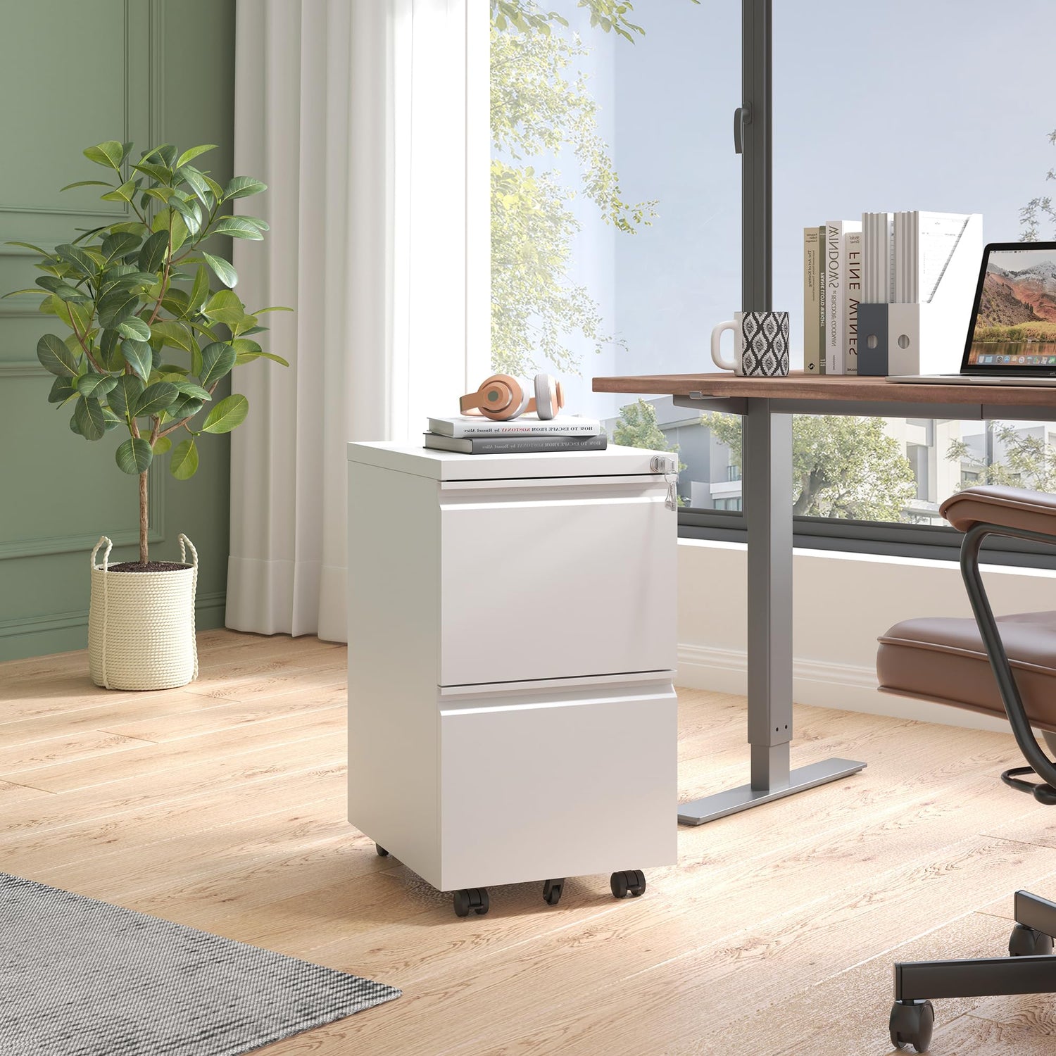 DARTIIA File Cabinet 2 Drawer with Lock No Assembly Required Lateral Office Storage Cabinet Metal Filing Cabinet for Home Office Mobile Rolling File DARTIIA