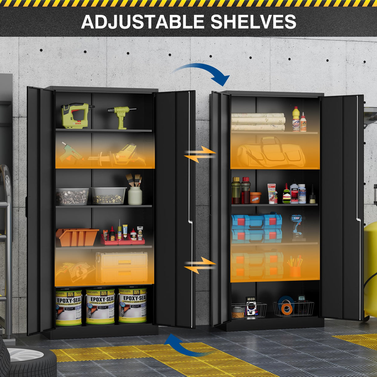 Fesbos Metal Storage Cabinet-72” Tall Steel File Cabinets with Lockable Doors and Adjustable Shelves-Black Steel Storage Cabinet for Home, School, Fesbos