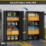 Fesbos Metal Storage Cabinet-72” Tall Steel File Cabinets with Lockable Doors and Adjustable Shelves-Black Steel Storage Cabinet for Home, School, Fesbos