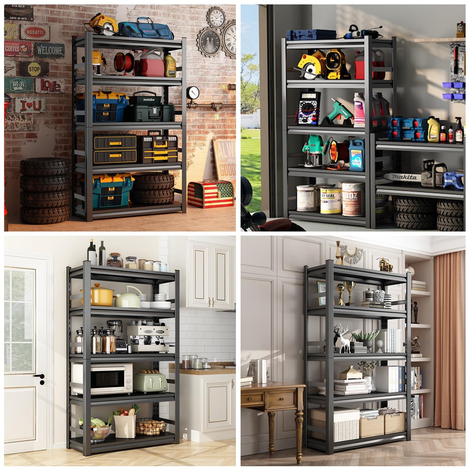 72" H Garage Shelving,Sturdy Garage Shelves Steel Heavy Duty Shelf,Large Metal Shelves,Adjustable Garage Storage Shelves Rack Unit for Warehouse Bezuny