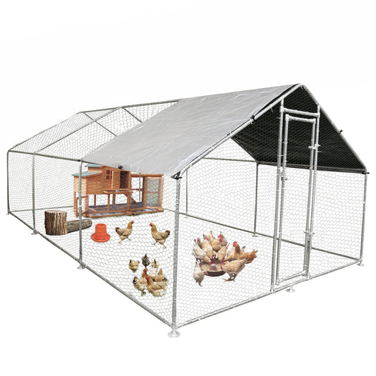 Large Chicken Coop Walk in Metal Runs with Cover Outdoor Pet Pens Poultry Cage Duck Rabbit House Backyard Use 1'Tube(19.2'Lx9.84'Wx6.6'H) - WoodArtSupply