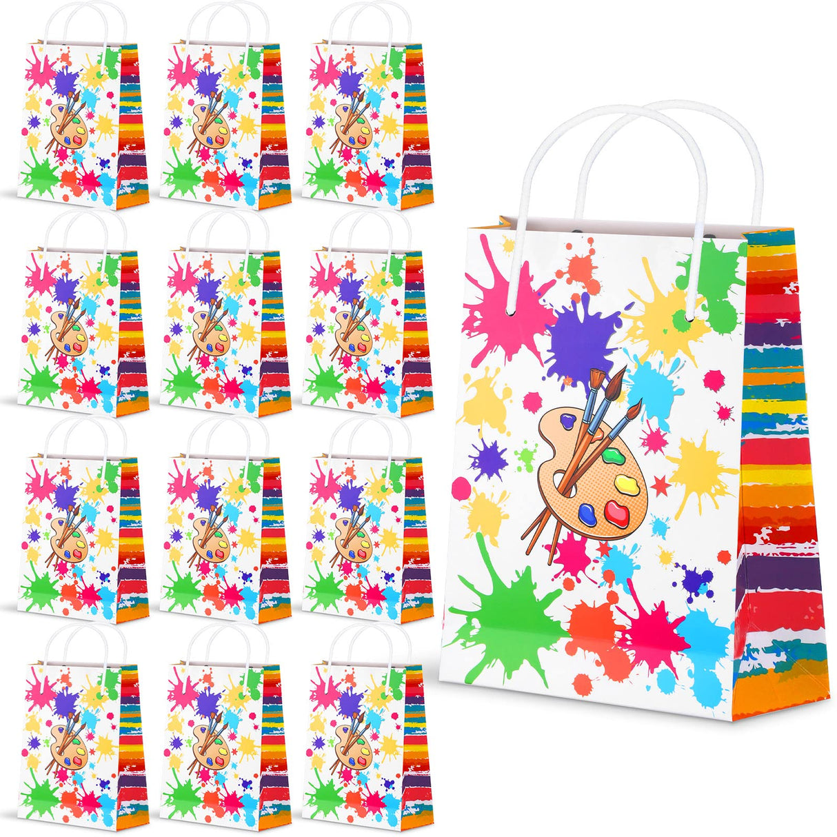 Art Party Bags Paint Art Party Treat Bags Sip and Paint Party Goodies Bags for Paint Splatter Party Art Party Decorations (Bright Style, 16 Pieces) Pajean