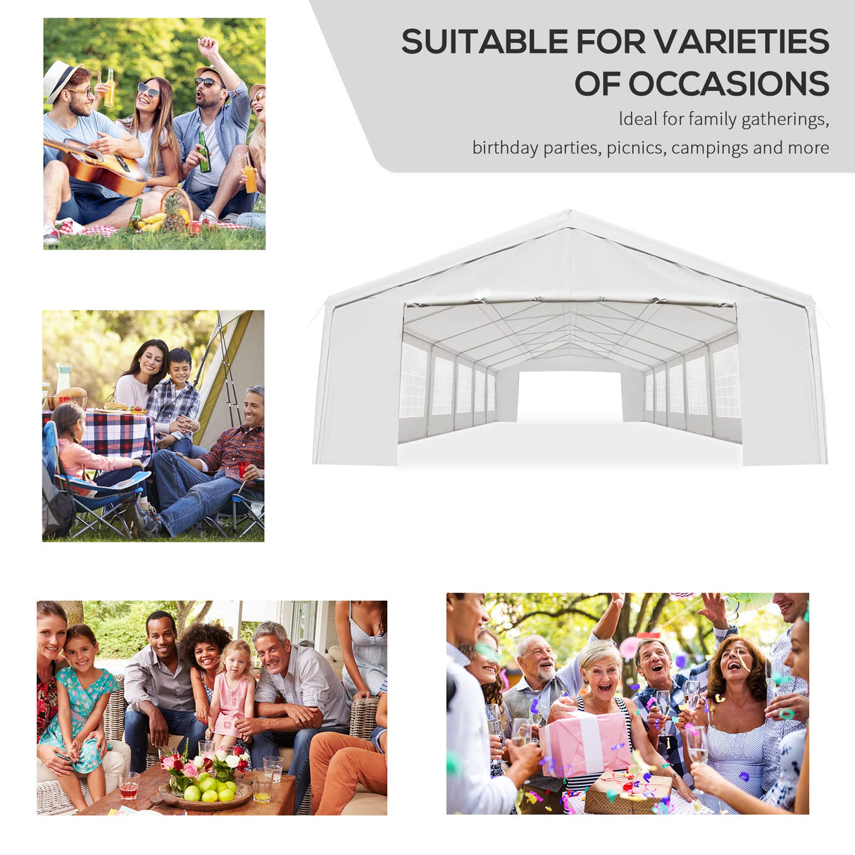 Outsunny 20' x 40' Heavy Duty Party Tent & Carport with Removable Sidewalls and Double Doors, Large Canopy Tent, Sun Shade Shelter, for Parties, Outsunny