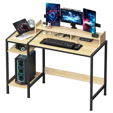 MINOSYS Small Computer Gaming Desk - 47” Home Office Desk with Storage, Monitor Stand for 2 Monitors, Adjustable Storage Space, Writing,Modern Design MINOSYS
