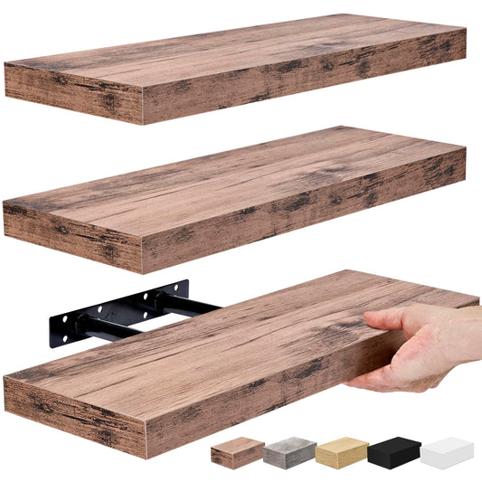 Sorbus Floating Shelves for Wall - Set of 3 Rustic Wood Wall Shelves for Living Room, Kitchen, Bedroom, Bathroom Storage - 16" Shelf for Wall Decor,