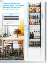 Fulpower Over the Door Pantry Organizer, 6+1 Pantry Door Organizer with Adjustable Basket, Metal Spice Rack Storage for Kitchen Pantry Black (Black 6 Fulpower