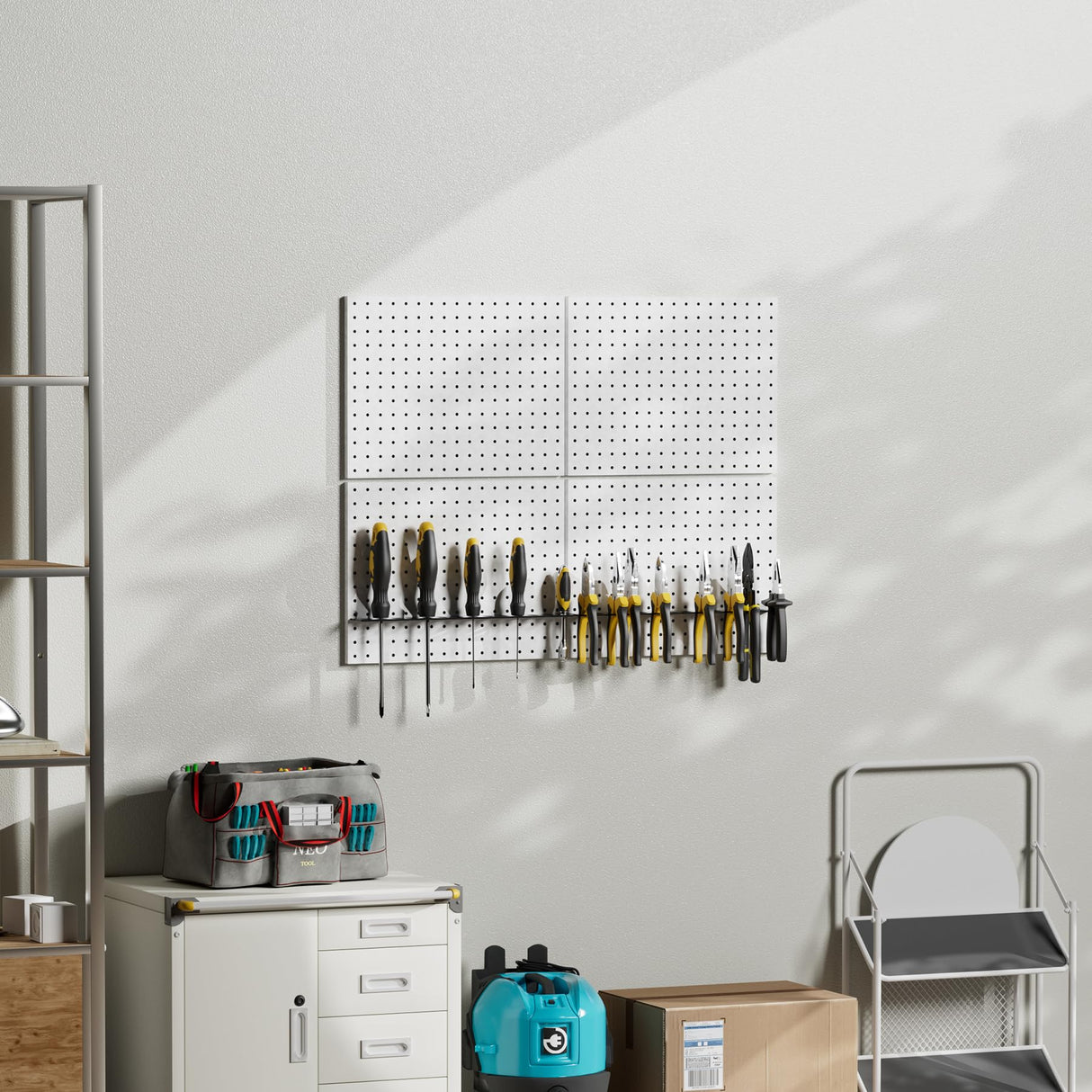 Heavy Duty Metal Pegboard Organizer - Wall Storage Steel Peg Board Panels Set 1/4 inch Round Holes 17"x13" 4 Pack Garage Craft Tool Display Hanging G.CORE