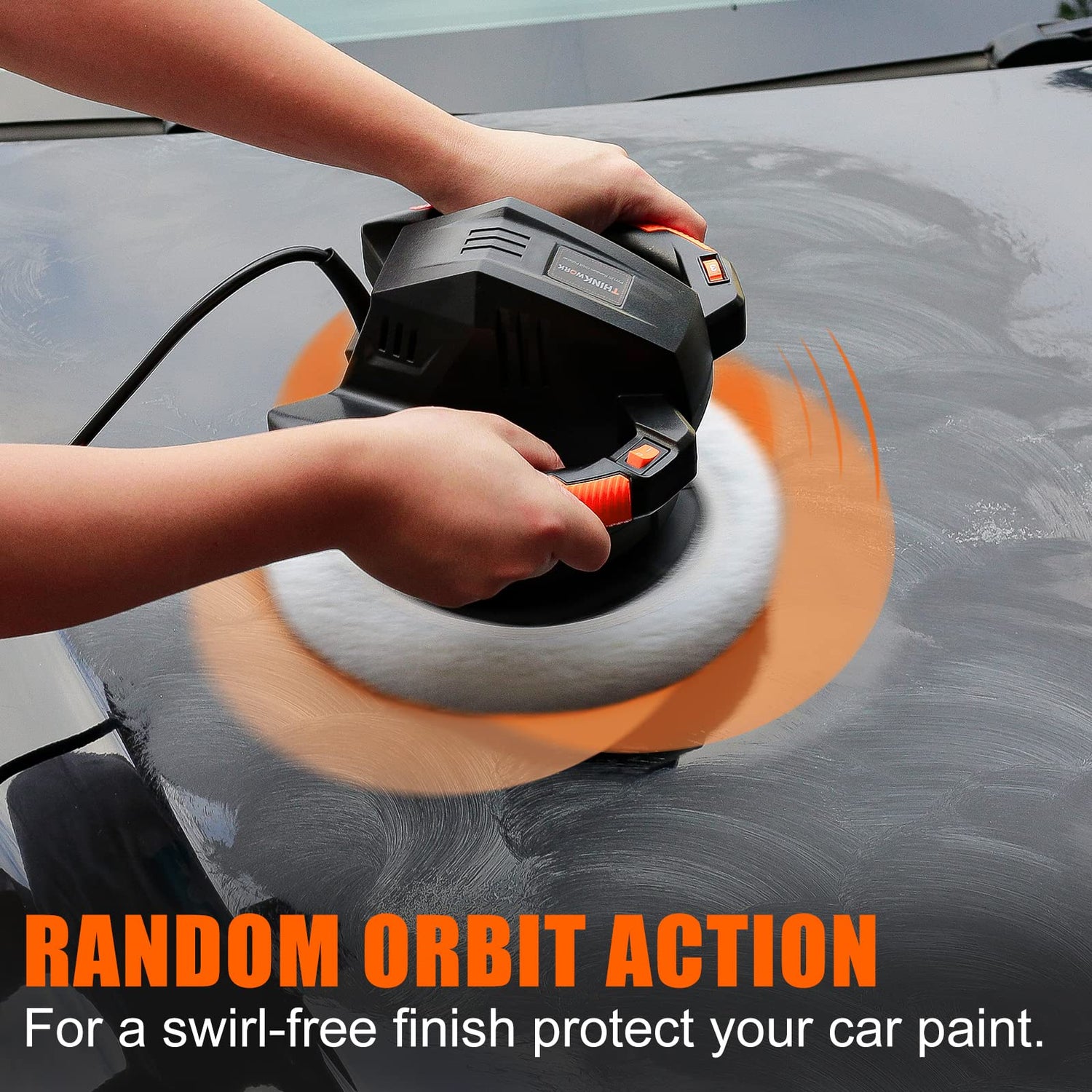 THINKWORK Buffer Polisher,10 Inch Car Polisher Sets with 4 Buffing and Polishing Bonnets,6 Variable Speed 1500-3600 RPM,Double handle, Ideal for Car THINKWORK