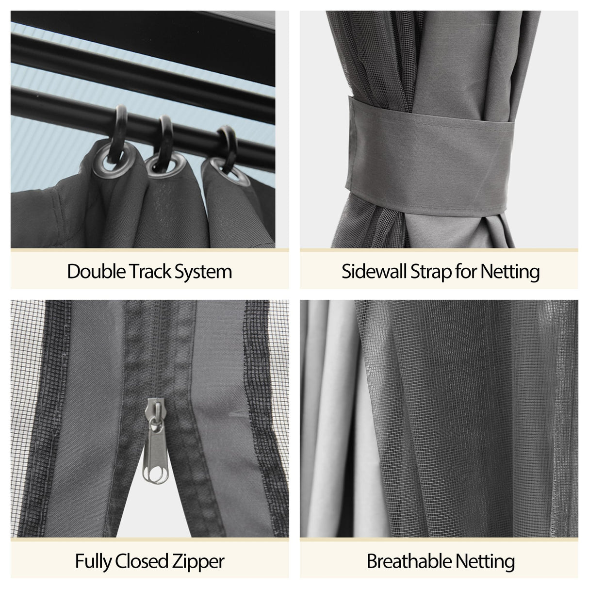 QZEN 10'x10' Hardtop Gazebo, Outdoor Polycarbonate Gazebo, Metal Frame Permanent Pavilion with Curtains & Netting for Backyard, Patio, Deck (10'x10' QZEN