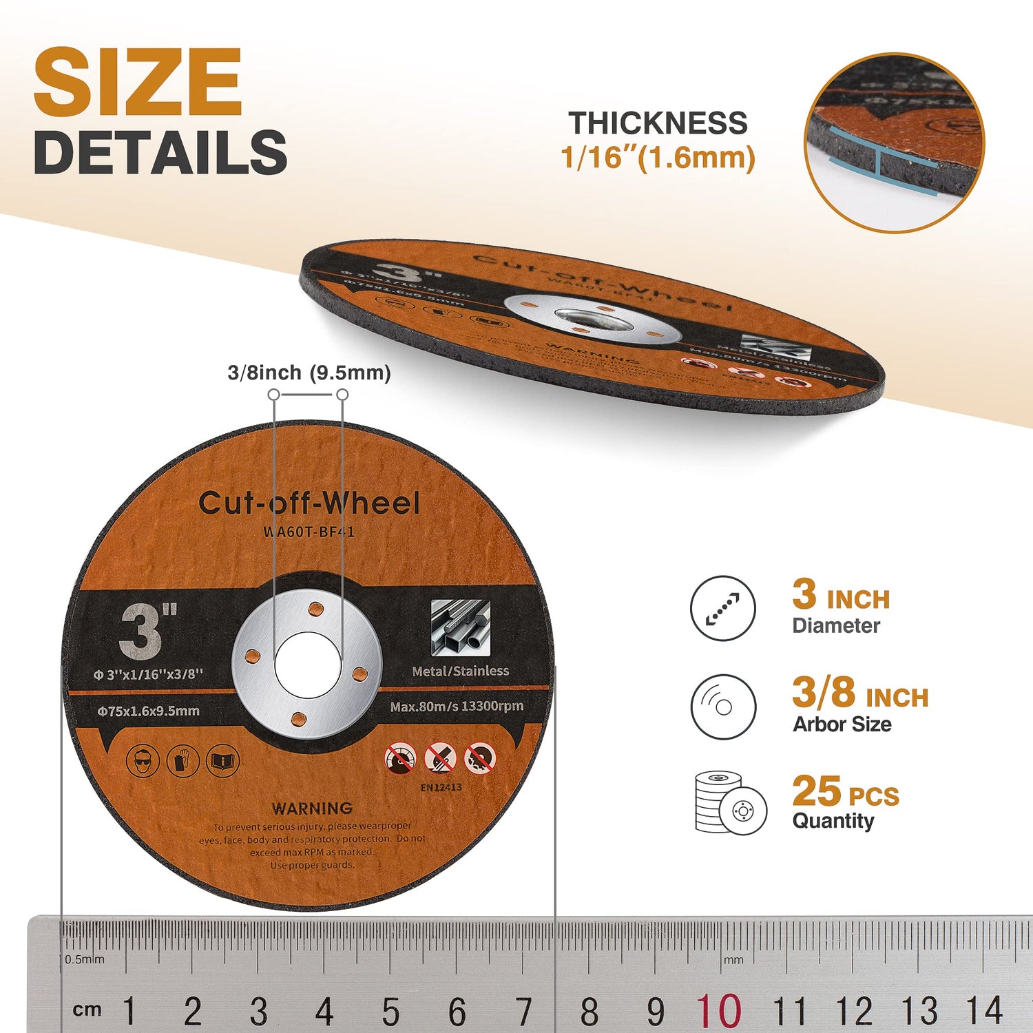 Shawya 25 PCS 3 Inch Cut Off Wheels Metal and Stainless Steel Cutting Wheel for Angle Grinder 3"x1/16"x3/8"Cutting disc Die Grinder Cut Off Wheel Shawya