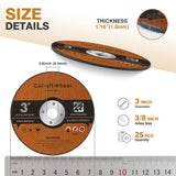 Shawya 25 PCS 3 Inch Cut Off Wheels Metal and Stainless Steel Cutting Wheel for Angle Grinder 3"x1/16"x3/8"Cutting disc Die Grinder Cut Off Wheel Shawya