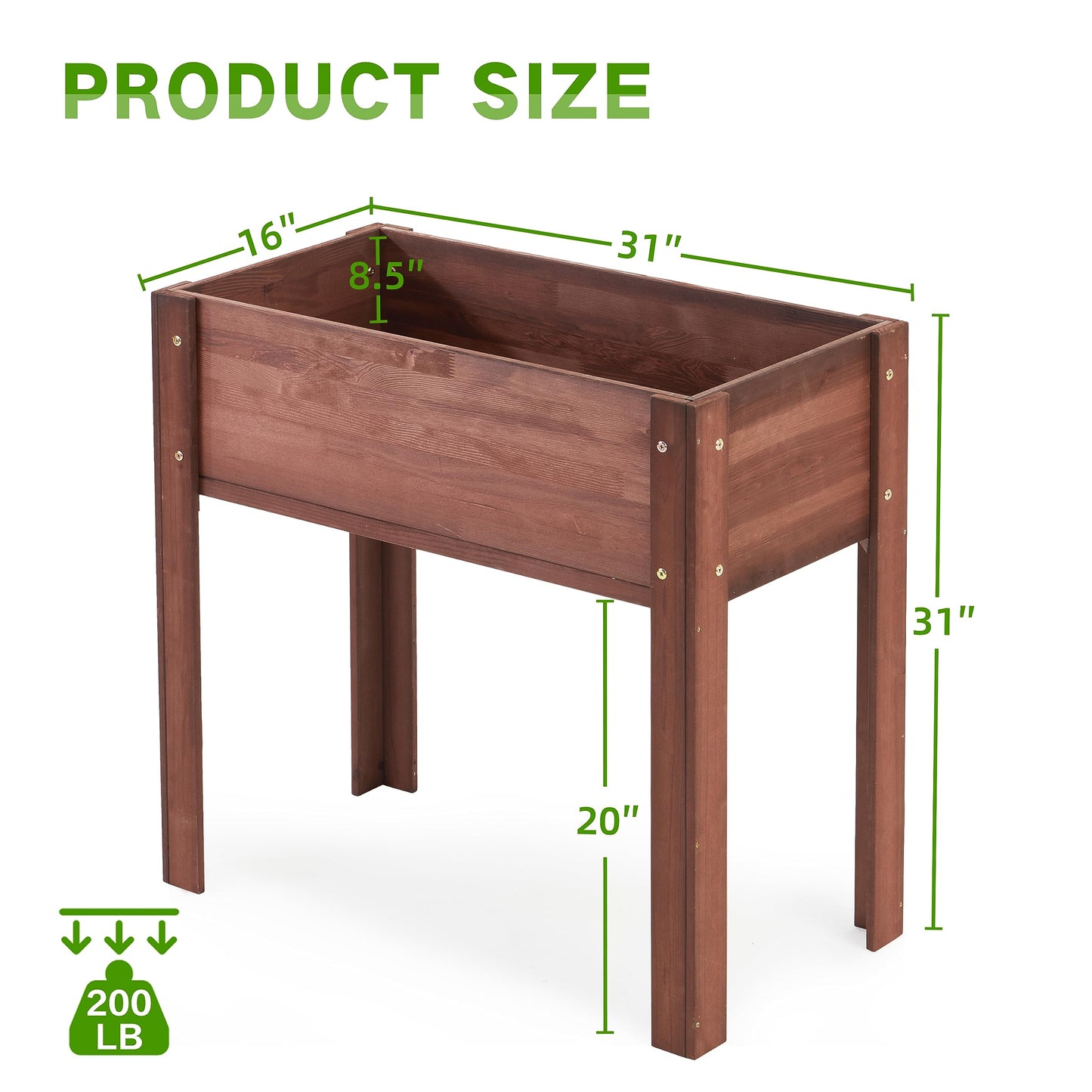 Raised Garden Bed with Legs (31x16x31''), Solid Wood Elevated Planter Box for Outdoor