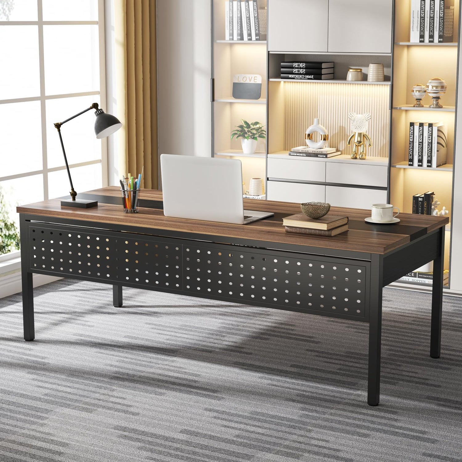 Tribesigns 70.8" Large Executive Office Desk and 47" Lateral File Cabinet Combo, L-Shaped Computer Desk 2 Piece Business Furniture with Drawers and Tribesigns